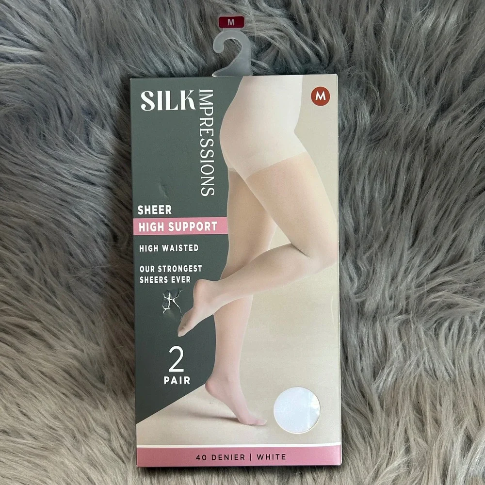 Silk Impressions Sheer High Support Womens Size Medium White High Waisted